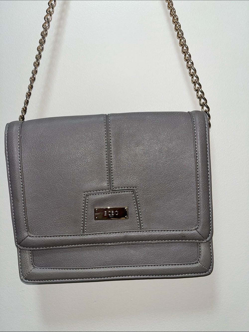 BCBG Paris Gray Leather Crossbody with Chain Strap - Picture 3 of 9